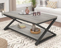 HSH Rustic Grey Coffee Table, Modern Minimalist Living Room Table with Storage Shelf, Industrial Simple Metal Wooden Center Table, 2 Tier Rectangle Cocktail Tea Table for Home Office Bedroom, 39 Inch