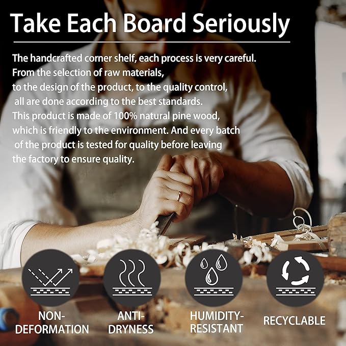 Floating Corner Shelves Set of 4, Rustic Pine Wooden Floating Corner Wall Shelf for Wall Décor Storage, L Shaped Corner Shelf Wall Mount For Bedroom, Living Room, Bathroom, Kitchen, Dark Brown.