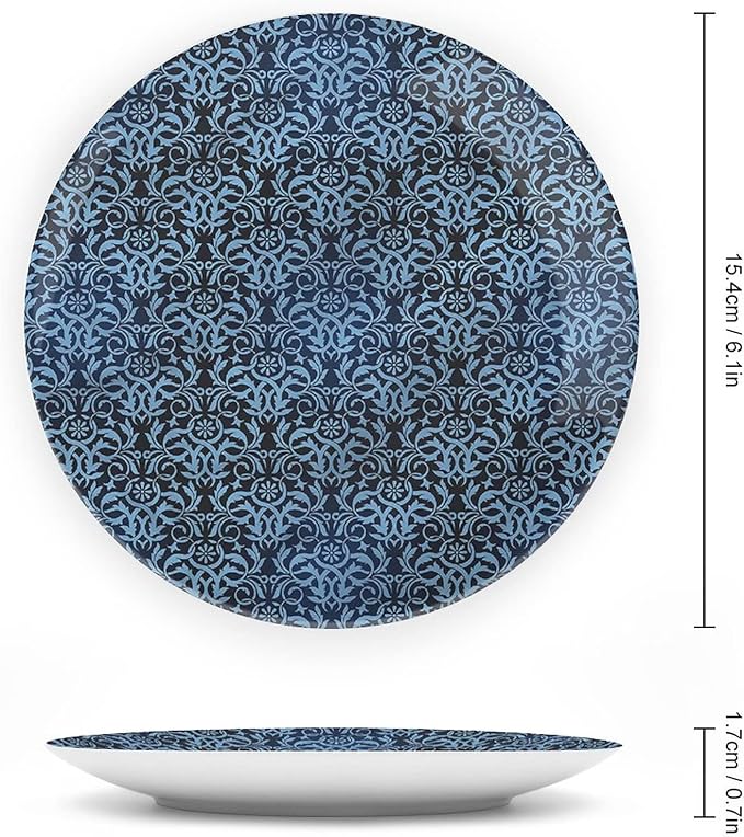 XISUNYA 7 Inch Decorative Plate, Victorian Ceramic Stoneware, Interlacing Curvy Branch Print Ceramic Display Plate for Decorative Ornaments Giving Plates, 1 Plate with 1 Display Stand, Muticolor