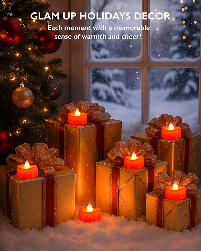 BEICHI Flameless Candles, Tea Lights Battery Operated, No Flickering Votive Candles LED Tea Lights for Halloween Christmas Wedding Home Decor (24 Pack, Red)