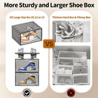 8 Pack XX Large Shoe Organizer, Heavy-Duty Hard Thicken Plastic Clear Stackable Shoe Storage Box Organizer for Closet, Space-Saving Shoe Rack Display Case Bin Containers for Sneakers, Grey