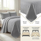 Southshore Fine Living, Inc. Summer Bedspreads Queen Size Quilts with Shams, Full Bedding Set, Quilt Coverlet Queen Size, Full Bedspread with 2 Pillow Shams, Summer Bedding Sets, Steel Grey Quilt