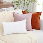 decorUhome Spring Chenille Soft Cozy Throw Pillow Covers 12x20 Set of 2, Modern Farmhouse Boho Velvet Decorative Pillow Cases with Stitched Edge for Couch Sofa Bed Home Decor, White
