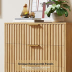 GarveeHome Natural 3 Drawer Dresser for Bedroom, Fluted Modern Nightstand with Deep Drawers, Chest of Drawers with Wide Top, Wooden Dresser Organizer, Side Table for Living Room, Hallway, Kids Room