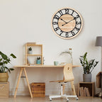 Maxstar 24'' Wall Clock for Living Room Decor, Ultra-Silent Rustic Wooden Farmhouse Wall Clock with Metal & Real Wood Frame, Battery Operated, for Kitchen Bedroom Office, Arabic Numerals