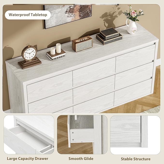 GarveeHome 9 Drawer Dresser for Bedroom, Wide Modern Chest of Drawers, Large Wood Dresser Wooden Storage Organizer for Living Room, Hallway Entryway