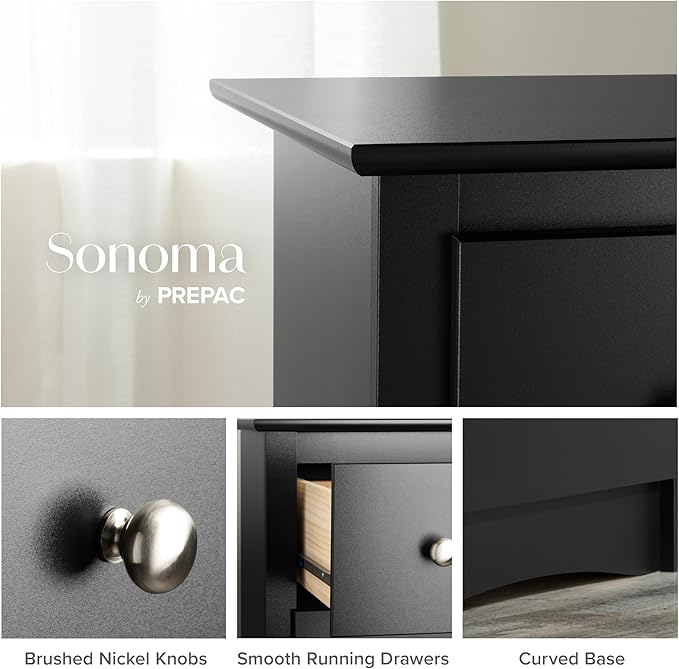 Prepac Sonoma Superior 5-Drawer Dresser for Bedroom - Spacious and Stylish Chest of Drawers, Measuring 17.75"D x 31.5"W x 44.75"H, In Black Finish