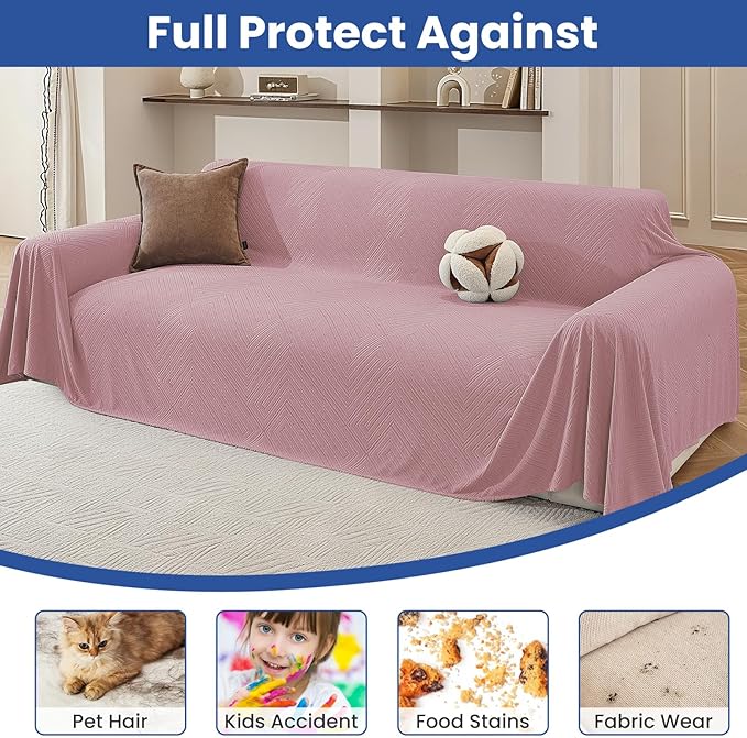 Couch Cover for Dogs, 78"x150", Washable Sofa Covers for 3 Cushion Couch, Couch Covers for Sectional Sofa L Shape, Soft Pet Couch Cover, Sofa Slipcovers Living Room, Pink