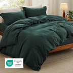 Bedsure Duvet Cover Full Size with Fitted Sheet - 4 Pieces Prewashed Cotton-Like Polyester Extra Soft Bedding Set, Includes 1 Duvet Cover 80x90 Inches, 2 Pillow Shams, 1 Fitted Sheet, Forest Green
