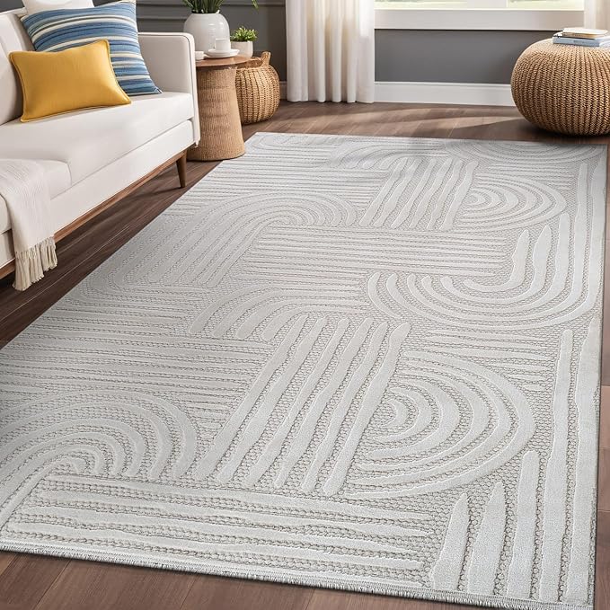 Modern Indoor Rug Orbit 6x9 Area Rugs for Living Room Luxury Kitchen Bedroom Durable Soft Geometric Durable Low and High Pile Stain Resistant Non Shedding Area Carpet 6x9