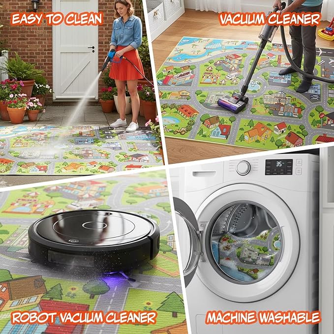Boys Car Rugs for Kids Toy Cars,City Road Rug for Playroom Airport Track Play Mat Carpet 3' x 5' Educational Learning Fun Play Mats for Floor Boys Playmat for Kids Room,Classroom, Bedroom