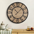 Maxstar Large Wall Clock Silent Bronze Rustic Farmhouse Metal & Wood with Arabic Numeral, Battery Operated Wall Clocks Decorative for Living Room Bedroom Office Home Decor 24inch