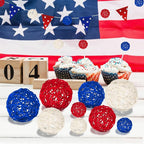 SANNIX 16 Pcs Red White and Blue Rattan Balls 4th of July Vase Filler Wicker Balls Patriotic Decorations 3 Sizes Decorative Balls for Bowls Independence Day Home Table Decor