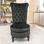 Royal High-Back Velvet Accent Chair for Vanity with Storage and Luxurious Upholstery, Retro Design and Versatile Usage for Living Room, Bedroom, Lounge and Office, Black