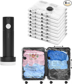 SUOCO Vacuum Storage Bags for Travel with Rechargeable Pump, 8 Small Compression Packing Seal Bags for Luggage Suitcase, Space Saver for Clothing and Clothes Travel