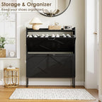 Nicetree Shoe Storage Cabinet with 2 Flip Drawers, Freestanding Shoe Organizer, Shoe Cabinet with Metal Legs, Narrow Shoe Rack Cabinet, Farmhouse Slim Shoe Cabinet for Entryway, Foyer, Hallway, Black