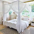 AIKASY Elegant Lace Princess 4-Poster Bed Canopy Mosquito Net - Romantic Wedding Bridal Bedroom Decor, Kids Room Bed Curtain for Women Adults - (White1,Full)