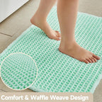 Waffle Bath Mat, Boho Bathroom Rugs Non Slip Washable Super Absorbent Quick Dry Cute Bath Mat Farmhouse Bathroom Decor, 48"x24" Aqua Blue