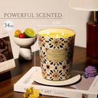 HomeLights Scented Candles | Large Jar 34 Oz Natural Soy Candle | 130 hrs Long-Lasting with 3 Wicks | Bohemian Natural for Home Decor | Gifts for Mom & Women, Peach Blossom Freesia