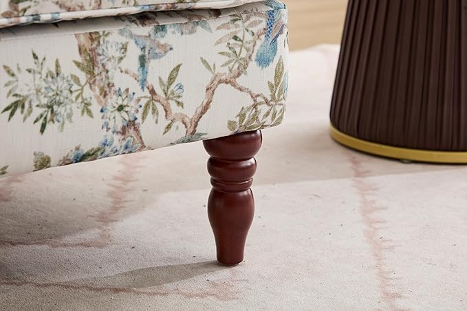 KEIKI Floral Accent Chair for Living Room – Artistic Heritage Look with Natural Wood Base, Statement Upholstered Armchair for Everyday Relaxation