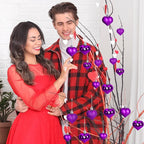 24PCS Heart Shaped Ornaments, Purple, 2 Sizes Valentines Hanging Ornaments, Glossy Baubles for Wedding Anniversary Tree Party Decorations