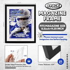 Geetery 8 Pcs Plastic Magazine Frames for Wall Fits 8.5''x11.25'' Magazine Display Frame with Installed Hangers and Core Matting for Home Decoration (Black (White Mat))