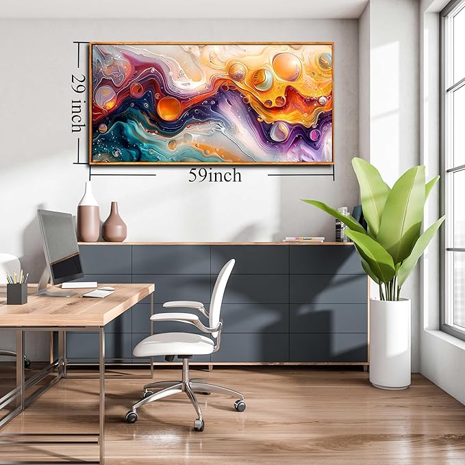 ZHAOSHOP Abstract Wall Art - Colorful Wall Decor for Teen Bedroom - Large Canvas for Painting With Wooden Frames Size 29"x 59"
