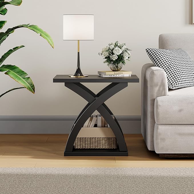 ChooChoo End Side Table Set of 2, Modern End Table with Storage Shelf, X-Design Side Table Living Room