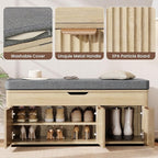 Shoe Bench with Storage - Lift Top Entryway Bench with Hidden Storage, Shoe Rack with Adjustable Shelves and Cushioned Seat, Wooden End of Bed Bench for Bedroom, Living Room and Hallway,Nature