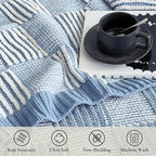 Amélie Home Checkered Knit Throw Blanket for Couch, Chenille Texture Decorative Soft Blanket for Sofa & Chair, 50"x60", Blue & White
