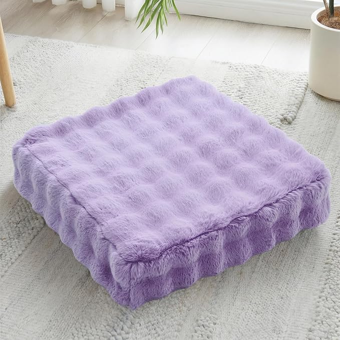 22 inches Floor Pillow for Adults - Large Meditation Cushion with Thick Foam & Soft Tufted Cover - Premium Outdoor Square Floor Cushion Seat - Yoga Pillows for Sitting On Floor - Light Purple