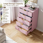 GarveeHome 5 Drawer Dresser for Bedroom, Modern Pink Dresser with Gold Handle and Large Drawer, Wood Double Chest of Drawers and Storage Organizer for Living Room, Hallway, Entryway