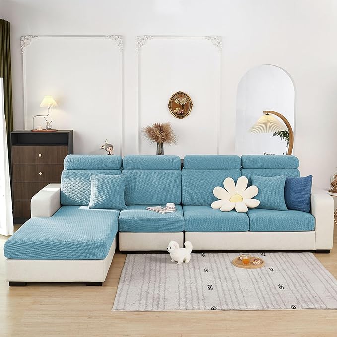 Sofa Covers Couch Covers for Sofa Pet Friendly Couch Cushion Covers Universal Sofa Covers Washable Stretch Slipcovers for Sectional Sofa (Texture Sea Blue,Extra Large Single Seat Cover)