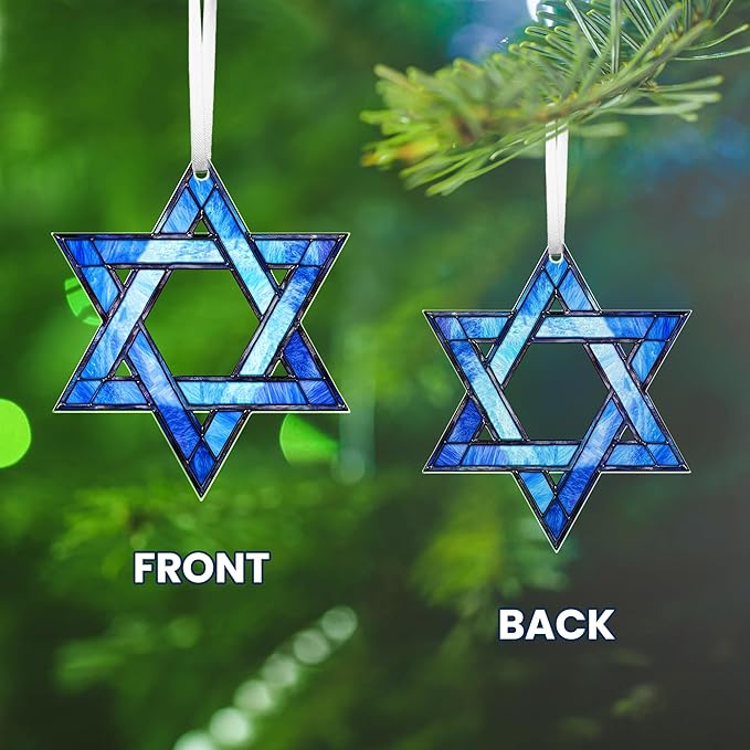 FLAGWIX Christmas Hanukkah Gifts for Women Men - Acrylic Christmas Ornament for Tree Decorations - Hamsa Hand Ornaments Decor, Star of David Tree Topper, Spiritual Religious Gifts for Mom Grandma