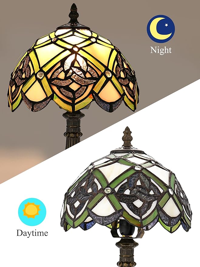 KY&BOSAM Irish Celtic Tiffany Table Lamp Shamrock Style Desk Lamp Stained Glass Night Light 14 Inch Tall 8 Inch Wide Shade Beside Lamp 1 Bulb Antique Zinc Base for Home Bedroom St Patrick's Day Decor