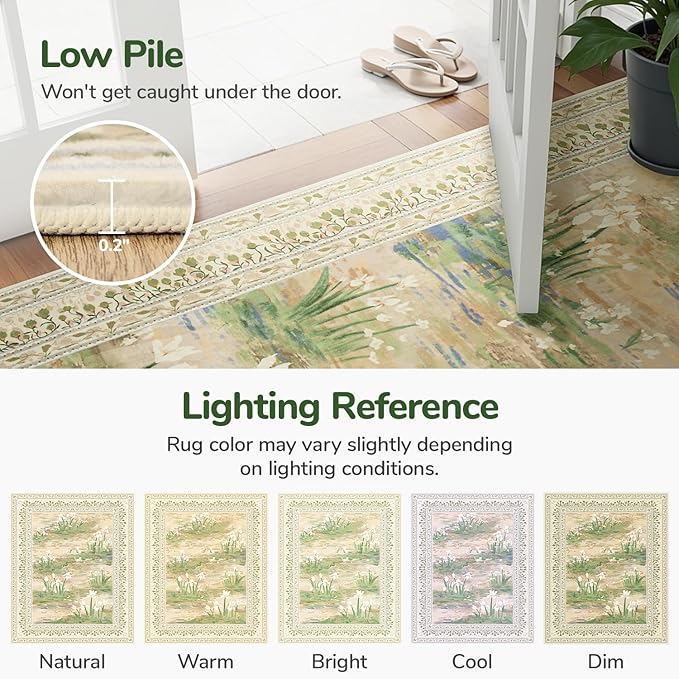 Lessymo Floral Large Area Rug 9x12, Living Room Washable Area Rugs Non Slip Boho Low Plie Large Carpet for Bedroom Dining Room Home Office, Vintage Boho Farmhouse Moody Aesthetic Carpet, Beige Sage