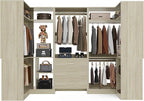 Aheaplus Closet System with 3 Drawers, 5 Hanging Rods & Corner Tower, Corner Closet System with Hanging, 88.8" U-Shaped Walk-In Wardrobe Organizer, 2000+ lbs Capacity, Set of 3, White Oak