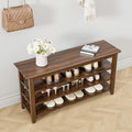 Shoe Rack Bench, 4-Tier Shoe Shelf Organizer, 39.4" Entryway Storage Bench for Hallway, Bedroom, Living Room, Bedroom, Hold up to 550 lbs, Solid Wood, Dark Brown