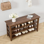 Shoe Rack Bench, 4-Tier Shoe Shelf Organizer, 39.4" Entryway Storage Bench for Hallway, Bedroom, Living Room, Bedroom, Hold up to 550 lbs, Solid Wood, Dark Brown