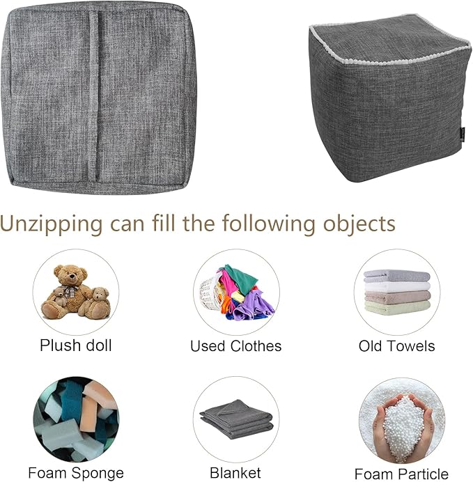 Louis Donné Unstuffed Pouf Cover, 17.7 Inch Square Ottoman Cover, Ottoman Pouf Foot Rest Footstool, Cute Soft Handwoven Footrest/Cushion for Bedroom Living Room ONLY Cover (Wheat-Colored)