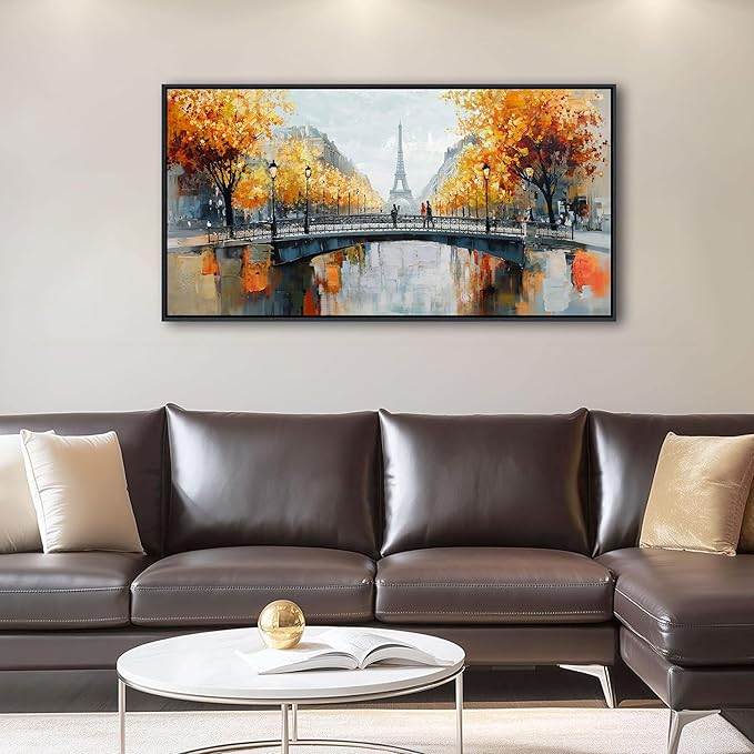 KLAKLA Black and White Canvas Wall Art for Living Room Bedroom Bathroom Orange Paris Theme Room Decor Oil Painting Print Tower Eiffel Painting for Wall Decor 20x40 Inches