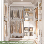 Closet System, 4-8 FT Closet Organizer Tower with 2 Wooden Drawers and 5 Hanging Rods, Can Fit 60 to 96 inch Walk-in Closet System, White