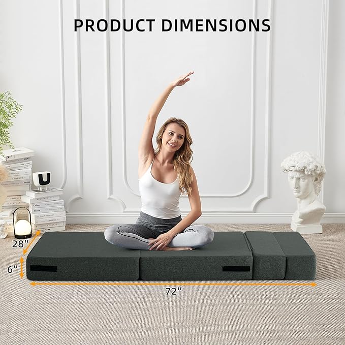 FILUXE Convertible Folding Sofa Bed - Sleeper Chair with Pillow, Modern Linen Fabric Floor & Futon Couch, Foldable Mattress for Living Room/Dorm/Guest Use/Home Office/Apartment, Single Size, Dark Gray