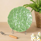 KAMMAK Ceramic Decorative Plate Set of 2, Porcelain Plates for Kitchen Dining Room Wine Cabinet Home Decor, Vintage Collector Plates with 2 Display Stand, Green Flowers (8-inch + 10-inch)