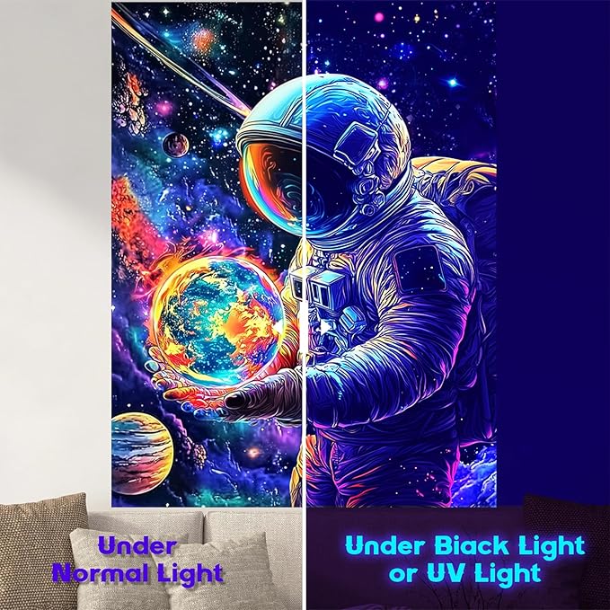 NYZE Astronaut Space Tapestry for Bedroom, Glow in the Dark Room Decor Wall Tapestries, Cool Galaxy Planet Wall Hanging, Wall Hanging for Men Guys Gamer Room Dorm Living Room 44x60 in