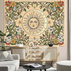 Accnicc Boho Sun and Moon Tapestry Vintage Floral Wall Tapestry for Bedroom Aesthetic Beige Celestial Plant Flower Butterfly Small Tapestries Wall Hanging for Living Room Dorm 60 x 44 Inch
