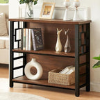 HOMISSUE Book Shelf, 3 Tier Deep Bookshelf with Storage, Engineered Wood and Metal Shelf Bookcase, Low Short Bookcases for Small Space, Living Room, Bedroom, Office, Rustic Brown