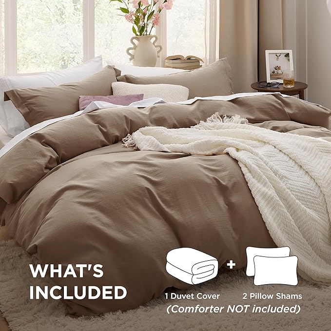 Bedsure Deep Khaki California King Duvet Cover - Prewashed Cotton-Like Polyester Extra Soft Bedding Set, Includes 1 Cal King Duvet Cover 104''x98'' with Zipper Closure & 2 Pillow Shams, No Comforter