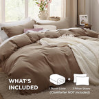 Bedsure Deep Khaki Duvet Cover Queen Size - 3 Pieces Prewashed Cotton-Like Extra Soft Bedding Set, Includes 1 Duvet Cover 90x90 Inches with Zipper Closure & 2 Pillow Shams, Comforter Not Included