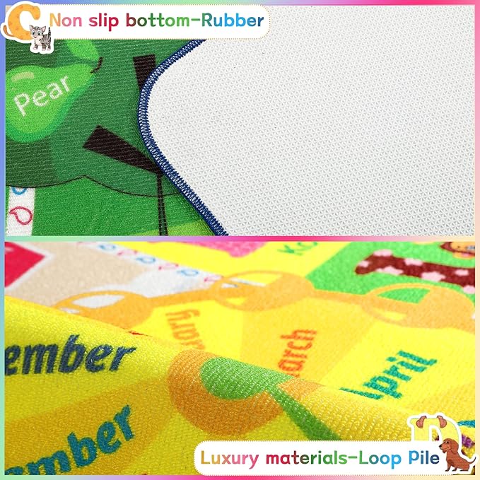 Chicrug Educational Kid Area Rug for Playroom, 6x9 Feet TPR Non Slip Kids Classroom Carpet Rug for Learning ABC Animal, Shape Color Fruit, Washable Play Mat Rug for Children Nursery Toddler Room Decor